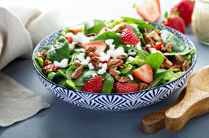 Fresh strawberries and goat cheese salad